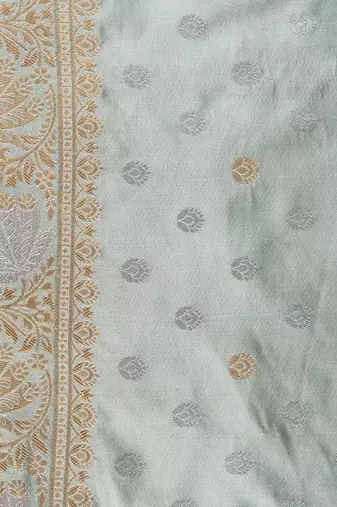 Sea green embroidered pure katan silk saree
