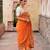 Orange embroidered pure katan silk saree