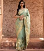 Sea green embroidered puure tissue saree
