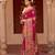 Magenta pink embroidered pure katan silk saree