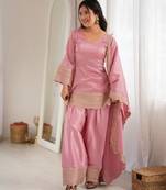 Dusty Pink Color Sharara Suit Set With Dupatta Designer Farshi Salwar 