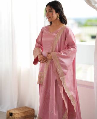 Dusty Pink Color Sharara Suit Set With Dupatta Designer Farshi Salwar  2
