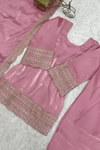 Dusty Pink Color Sharara Suit Set With Dupatta Designer Farshi Salwar 