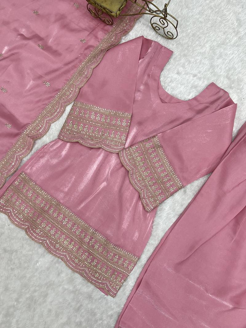 Dusty Pink Color Sharara Suit Set With Dupatta Designer Farshi Salwar 