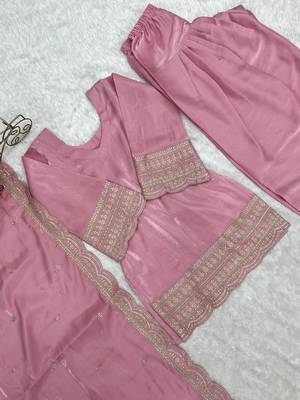 Dusty Pink Color Sharara Suit Set With Dupatta Designer Farshi Salwar  5