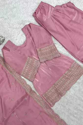 Dusty Pink Color Sharara Suit Set With Dupatta Designer Farshi Salwar 