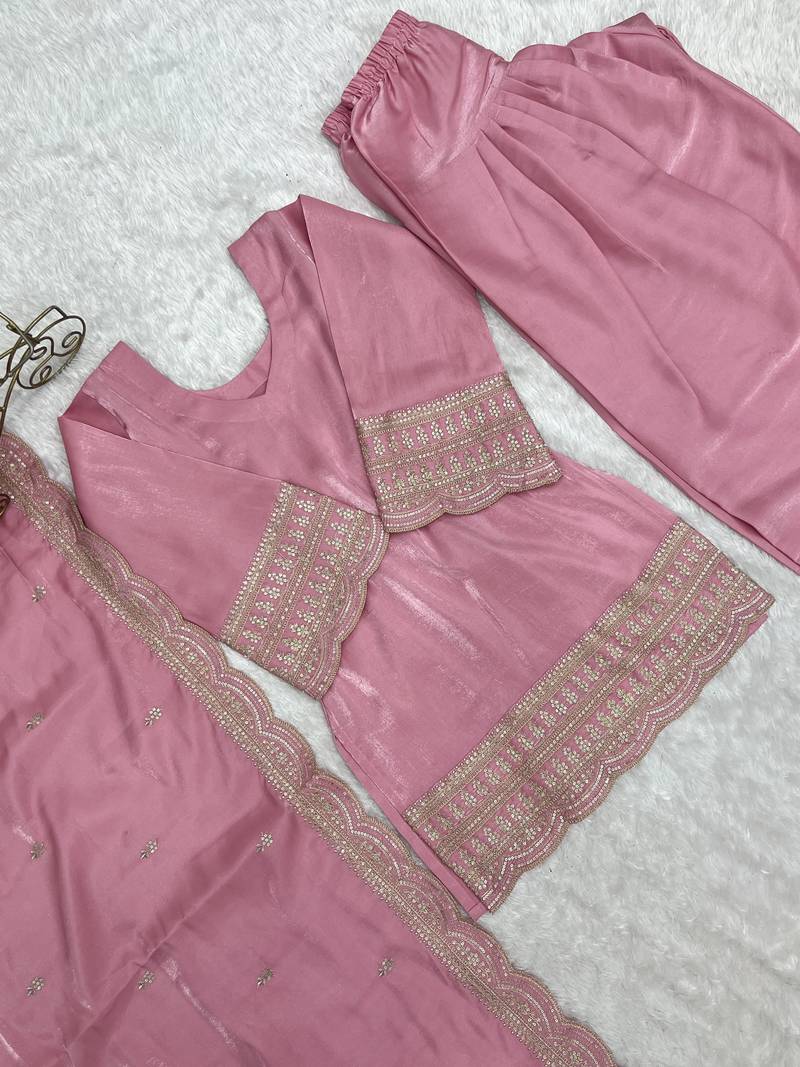 Dusty Pink Color Sharara Suit Set With Dupatta Designer Farshi Salwar 