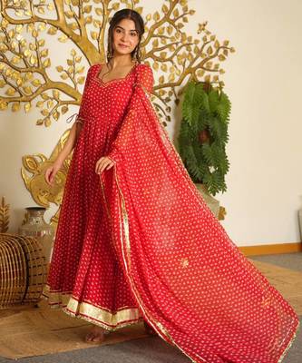 Heavy Bandehj Design Anarkali Gown Suit Set Festival Wear Gown Suit Set  1
