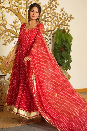 Heavy Bandehj Design Anarkali Gown Suit Set Festival Wear Gown Suit Set 