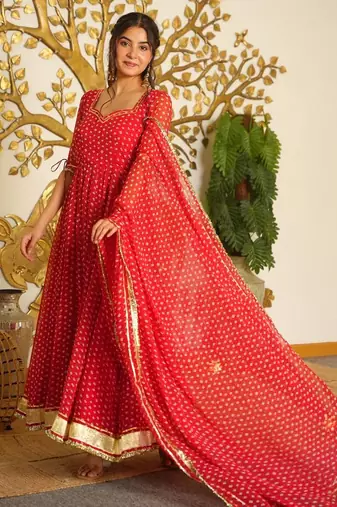 Heavy Bandehj Design Anarkali Gown Suit Set Festival Wear Gown Suit Set 