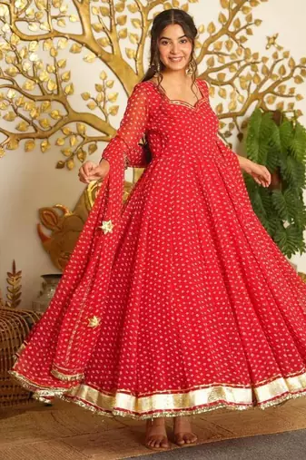 Heavy Bandehj Design Anarkali Gown Suit Set Festival Wear Gown Suit Set 