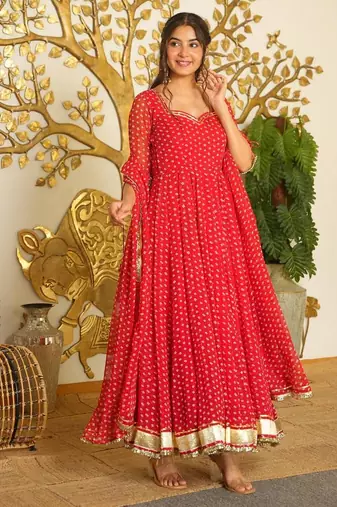 Heavy Bandehj Design Anarkali Gown Suit Set Festival Wear Gown Suit Set 
