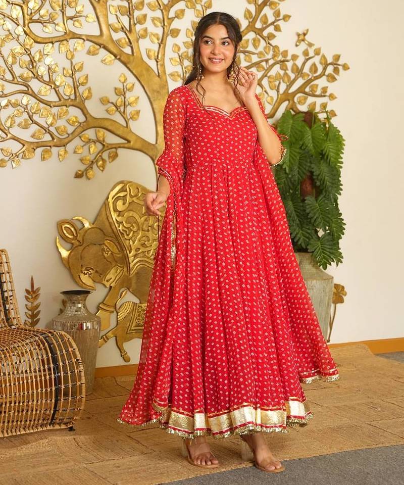 Heavy Bandehj Design Anarkali Gown Suit Set Festival Wear Gown Suit Set 