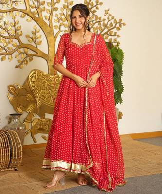 Heavy Bandehj Design Anarkali Gown Suit Set Festival Wear Gown Suit Set  4