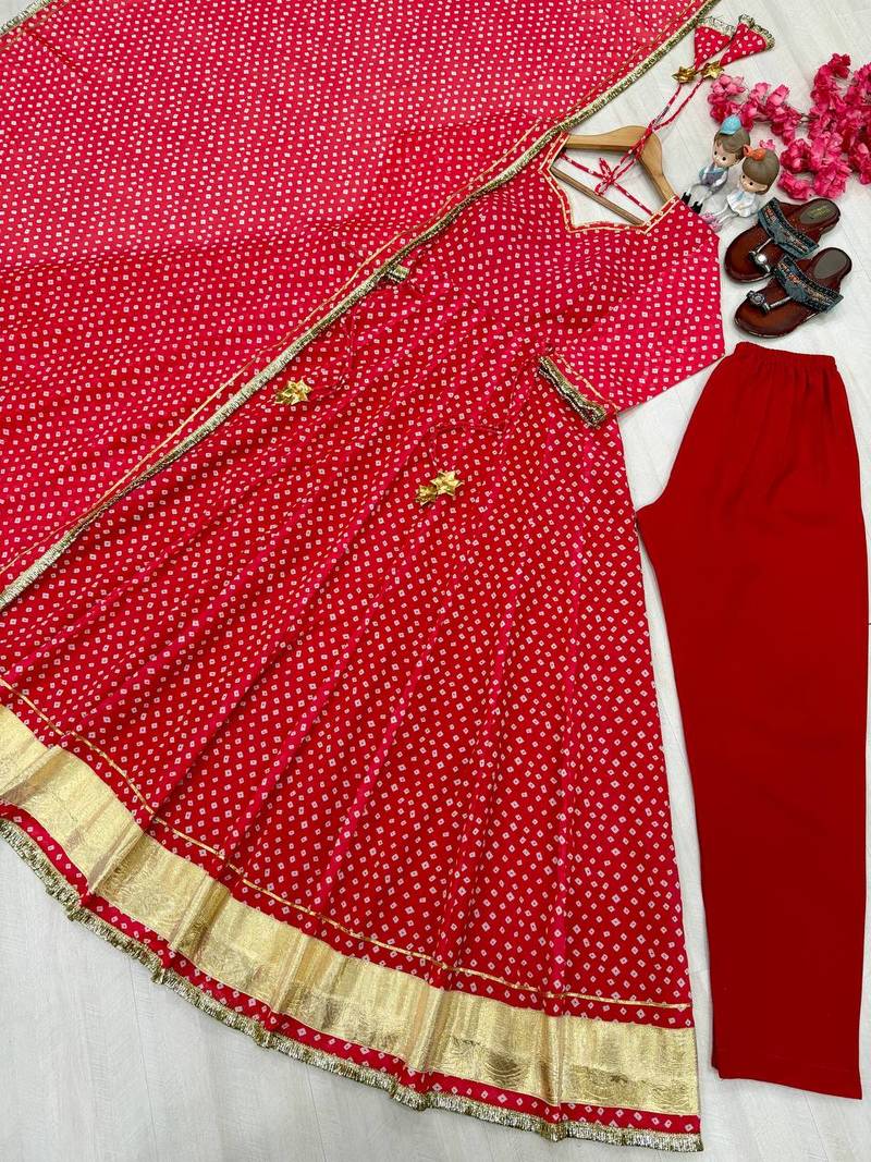 Heavy Bandehj Design Anarkali Gown Suit Set Festival Wear Gown Suit Set 