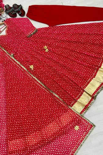 Heavy Bandehj Design Anarkali Gown Suit Set Festival Wear Gown Suit Set 