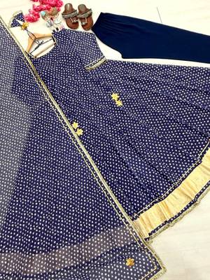 Blue Color Bandehj Anarkali Gown Suit Set With Dupatta Festival Wear Gown Suit Set 4