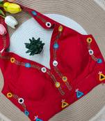 Red navratri rayon silk blend thread & mirror work blouse