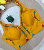 Yellow navratri rayon silk blend thread & mirror work blouse