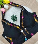 Black navratri rayon silk blend thread & mirror work blouse