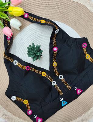 Black navratri rayon silk blend thread & mirror work blouse 2