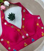 Rani pink navratri rayon silk blend thread & mirror work blouse