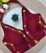 Maroon navratri rayon silk blend thread & mirror work blouse