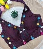 Plum navratri rayon silk blend thread & mirror work blouse