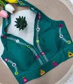 Teal green navratri rayon silk blend thread & mirror work blouse
