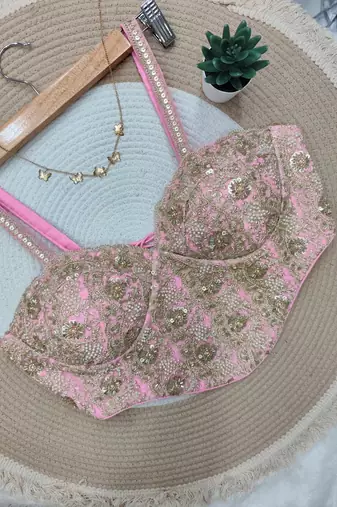 Pink fancy cotton lace & handwork sleeveless blouse