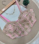 Pink fancy cotton lace & handwork sleeveless blouse