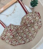 Maroon fancy cotton lace & handwork sleeveless blouse