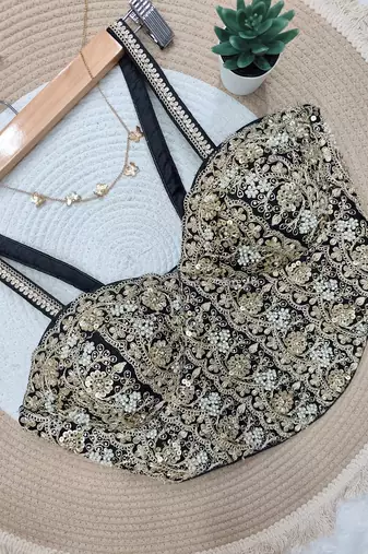 Black fancy cotton lace & handwork sleeveless blouse