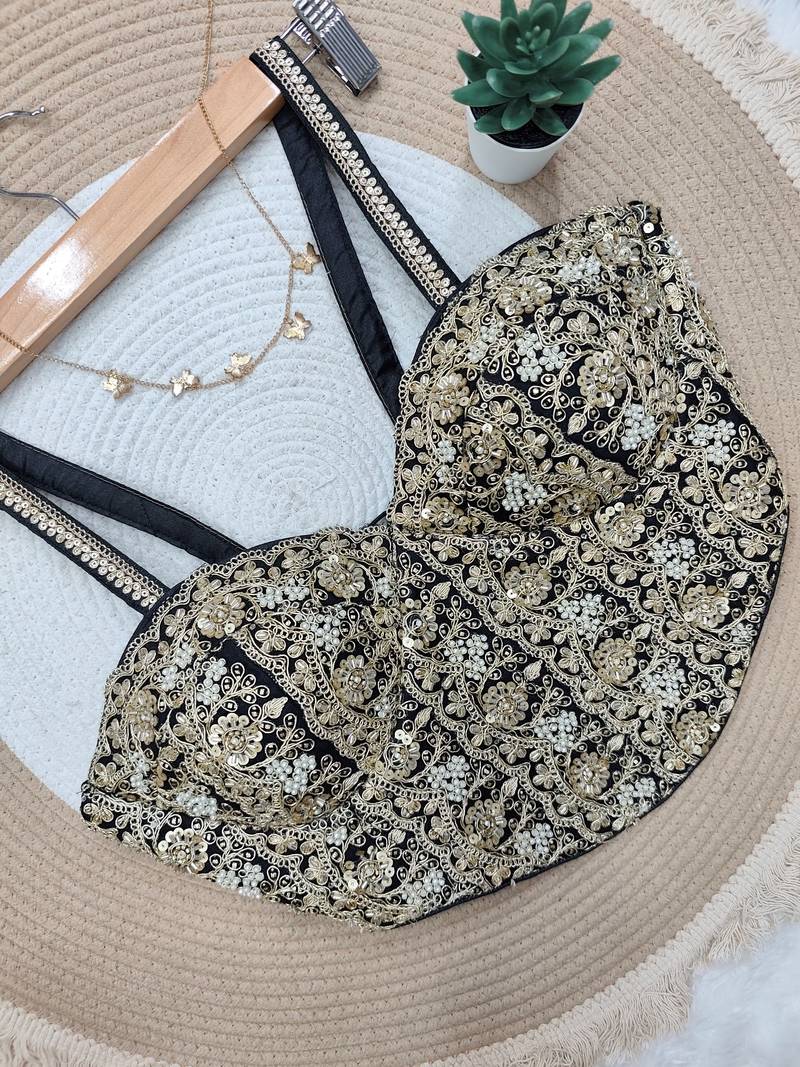 Black fancy cotton lace & handwork sleeveless blouse