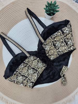 Black fancy cotton lace & handwork sleeveless blouse 2