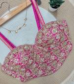 Rani pink fancy cotton lace & handwork sleeveless blouse