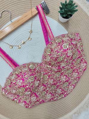 Rani pink fancy cotton lace & handwork sleeveless blouse 2