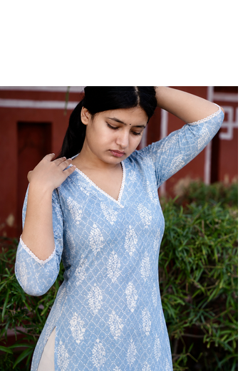 Rayon Printed Indian A-Line Blue Jaipuri Kurtas & Kurtis 2