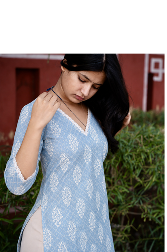 Rayon Printed Indian A-Line Blue Jaipuri Kurtas & Kurtis 3