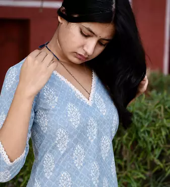 Rayon Printed Indian A-Line Blue Jaipuri Kurtas & Kurtis