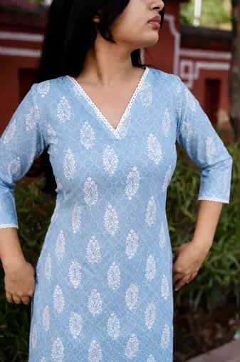 Rayon Printed Indian A-Line Blue Jaipuri Kurtas & Kurtis