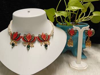 pushp lotus design necklace set 3