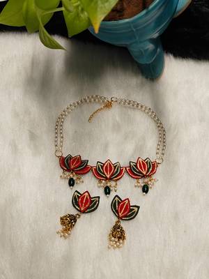 pushp lotus design necklace set 4