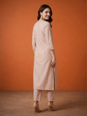 Women's Chiku Embroidered Viscose Straight Kurta, Pant and Dupatta Set 4