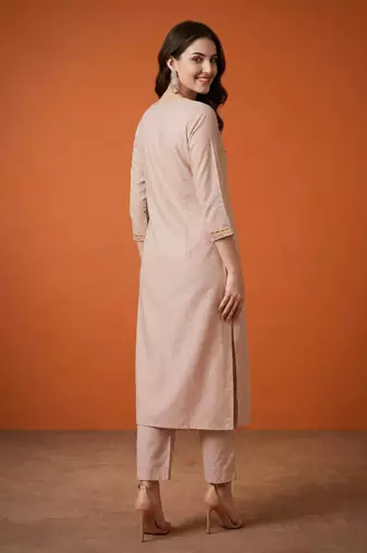 Women's Chiku Embroidered Viscose Straight Kurta, Pant and Dupatta Set