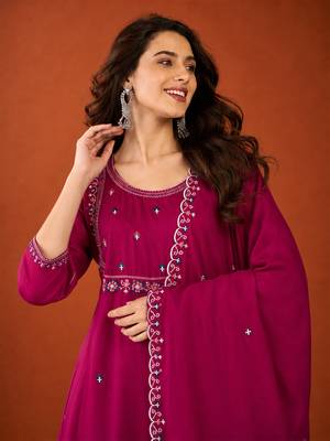 Embroidered Vichitra SIlk Flared Kurta Pant and Dupatta Set 2