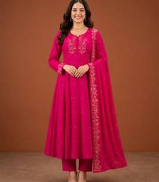 Embroidered Viscose Silk A-line Kurta Pant and Dupatta Set