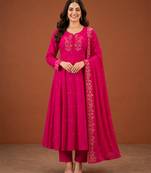 Embroidered Viscose Silk A-line Kurta Pant and Dupatta Set