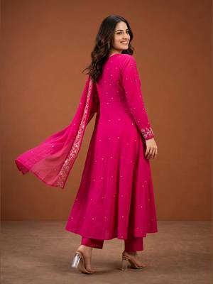 Embroidered Viscose Silk A-line Kurta Pant and Dupatta Set 4