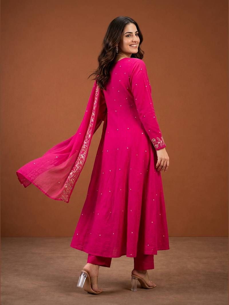 Embroidered Viscose Silk A-line Kurta Pant and Dupatta Set